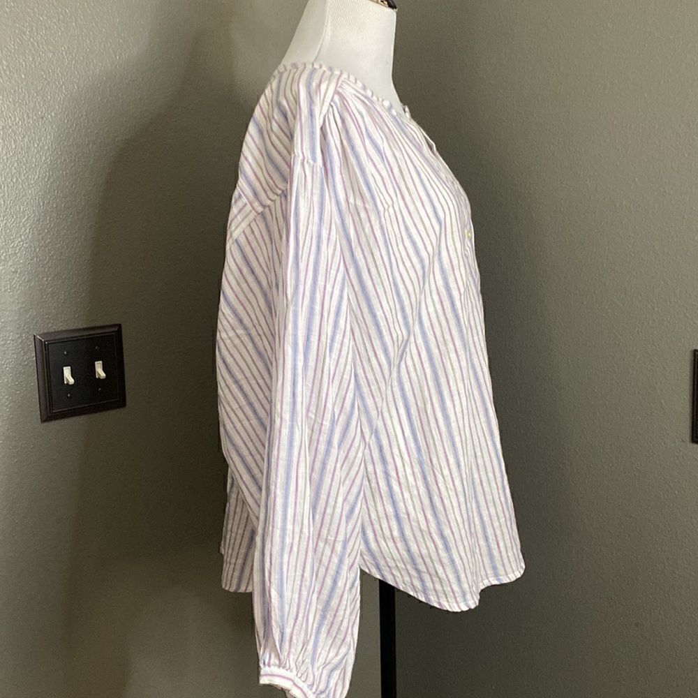 Loft Oversized Puff Sleeve Round Hem Button Up Blouse - Picture 6 of 15